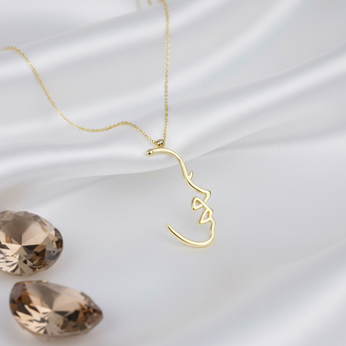 Altın Hilal Kolye - Beyaz Saten